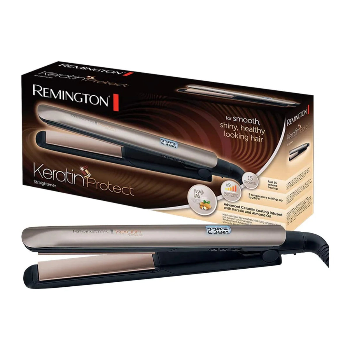 Remington Keratin Protect S8540 Hair Straightener, with its box