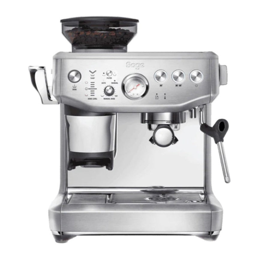 Sage Barista Express Impress SES876BSS Espresso Machine in Brushed Stainless Steel, front view