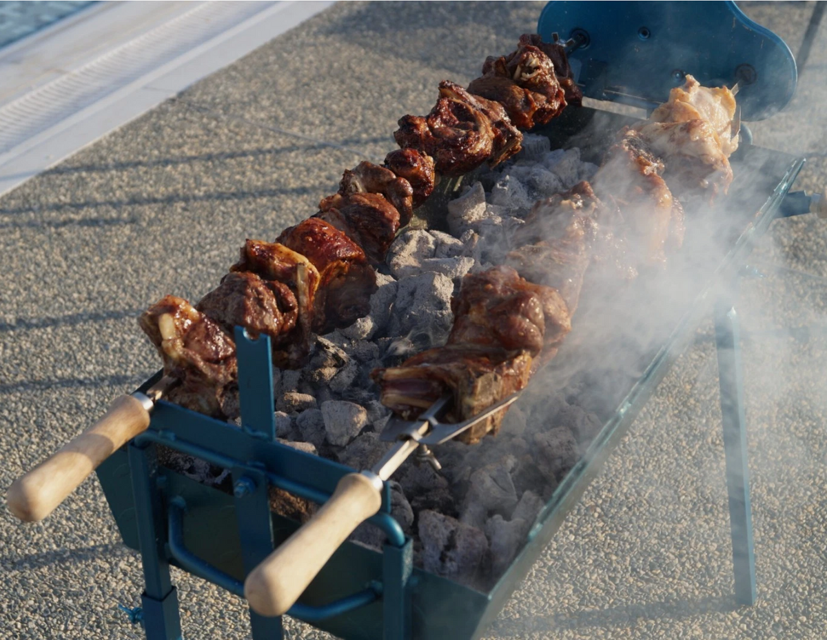 Cyprus BBQ Charcoal Rotisserie FOUKOU Grill Traditional Barbecue Set with Motor