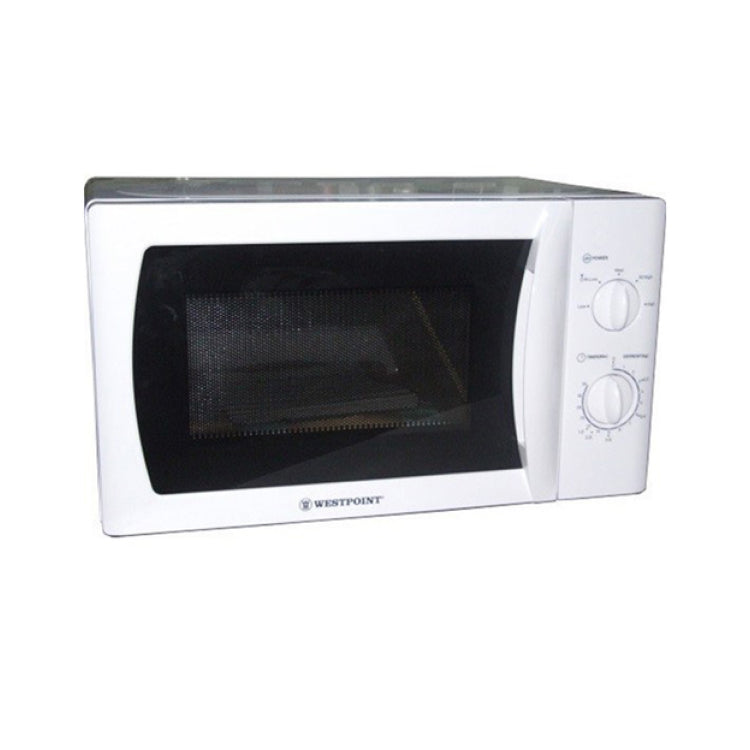 Westpoint WMS2011M Microwave Oven in White, angled view