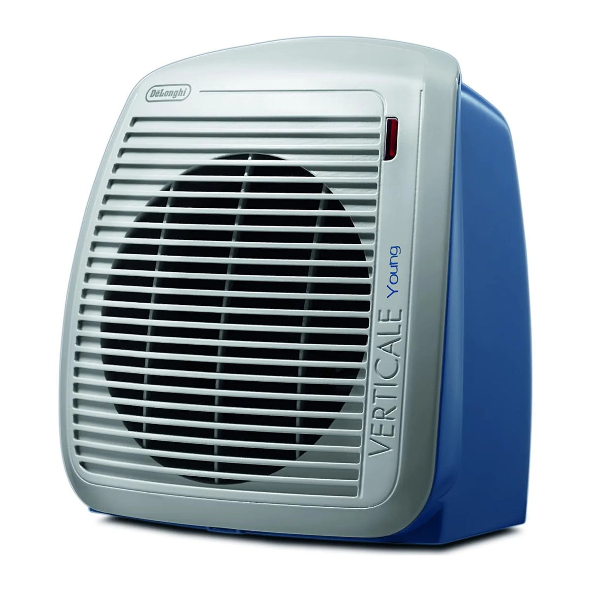 De'Longhi HVY1020 Fan Heater in Grey/Blue, angled view