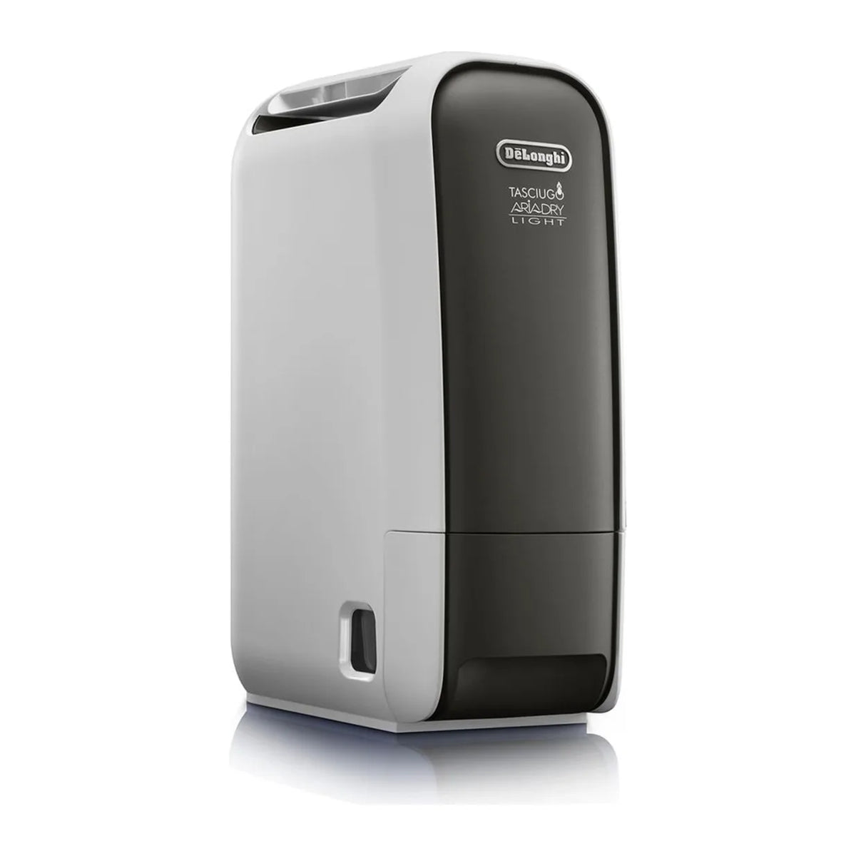 De'Longhi DNS65, three-quarter view of the white and dark grey unit