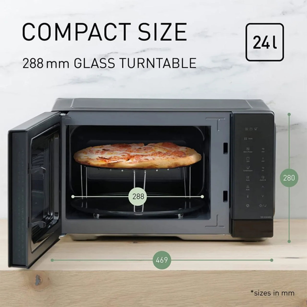 Panasonic NN-K36NBMEPG Microwave Oven in Black, dimensions drawing