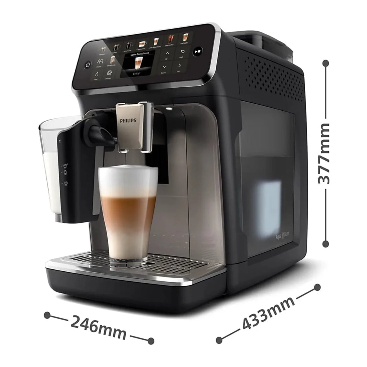 Philips 5500 Series EP5549/70 Espresso Machine in Black, dimensions drawing
