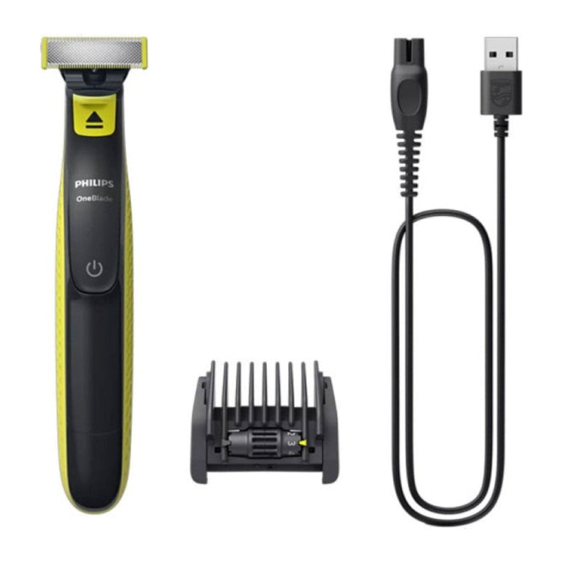 Philips OneBlade QP2724/20 Hybrid Trimmer and Shaver, with its comb and cable