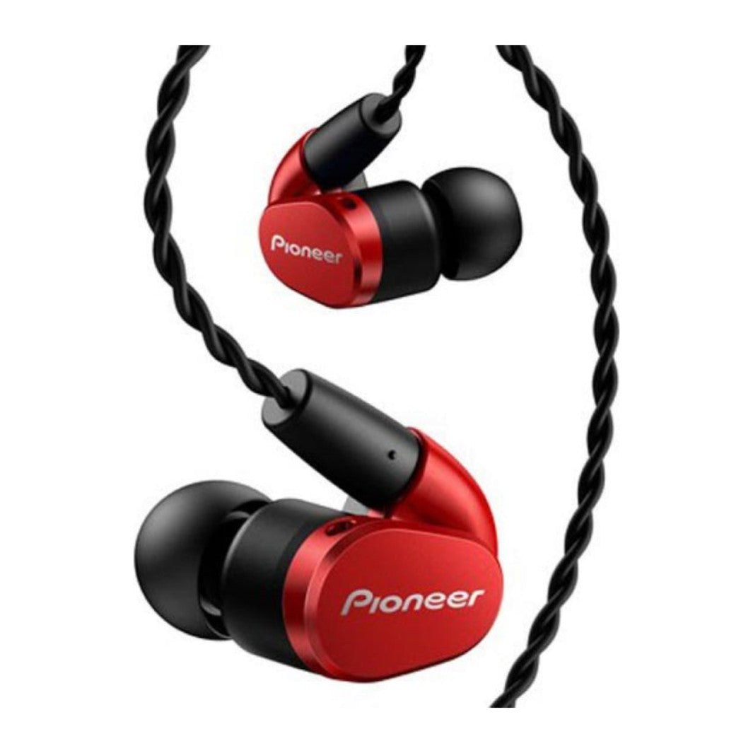 Pioneer SE-CH5T In-Ear Headphones in Red, angled view