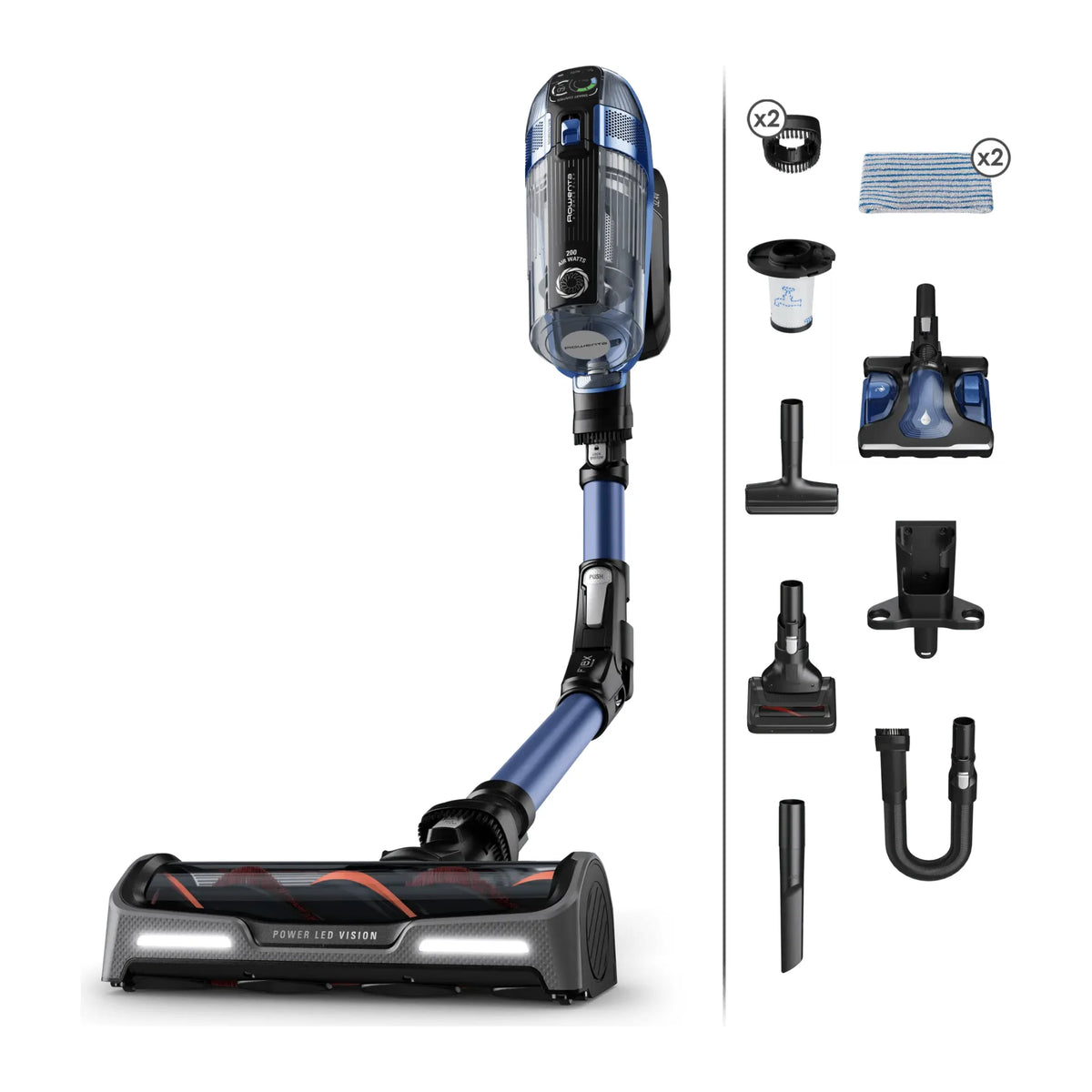 Rowenta X-Force Flex RH99C0 Cordless Vacuum Cleaner, with its accessories
