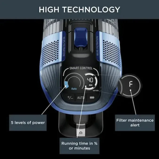 Rowenta X-Force Flex RH99C0 Cordless Vacuum Cleaner, controls and display