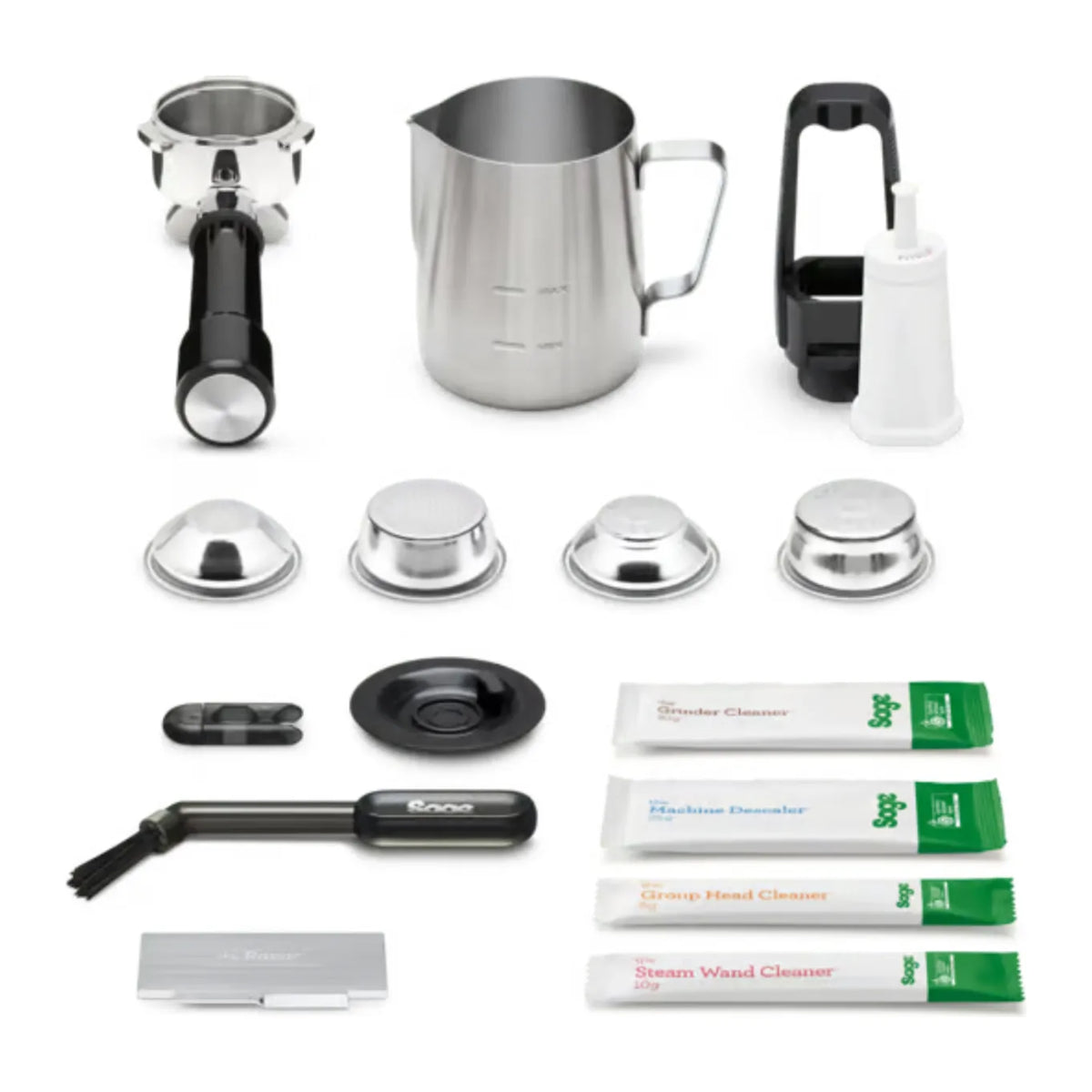 Sage Barista Touch Impress SES882BST4GUK1 Espresso Machine with accessories milk jug, filter baskets and cleaning sachets