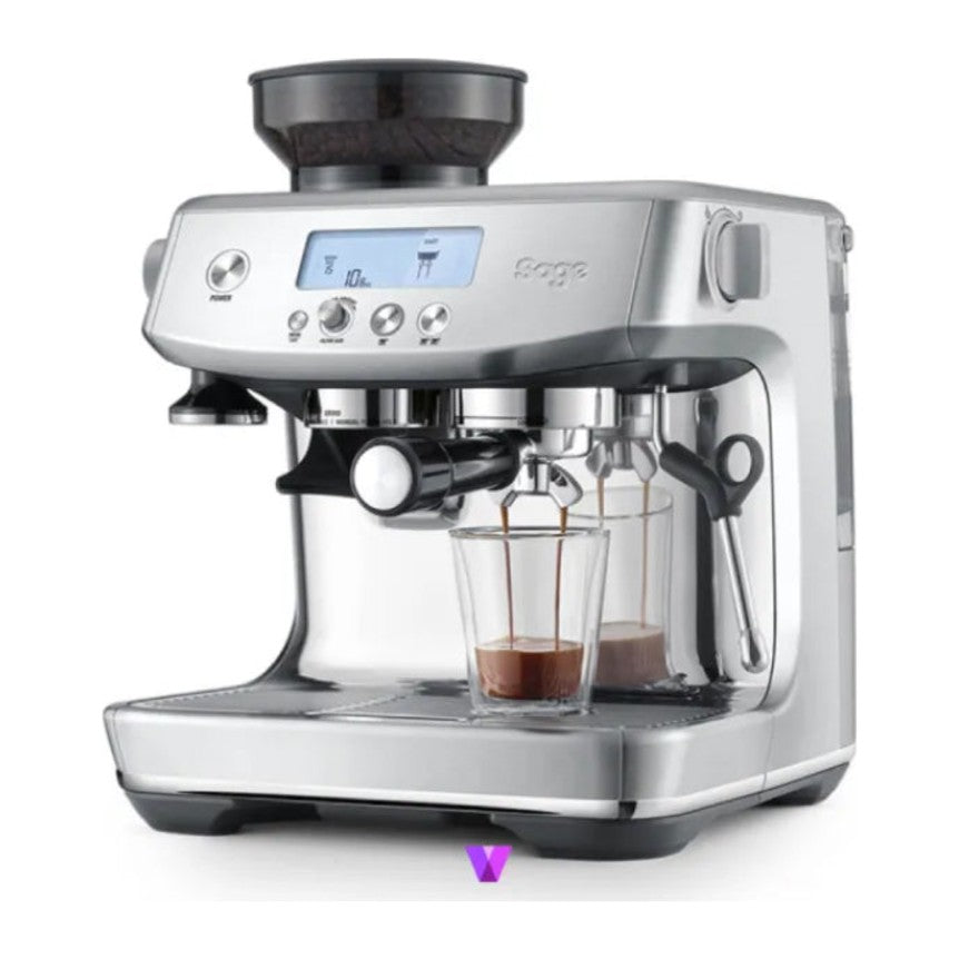Sage Barista Pro SES878BSS Espresso Machine in Brushed Stainless Steel, angled view