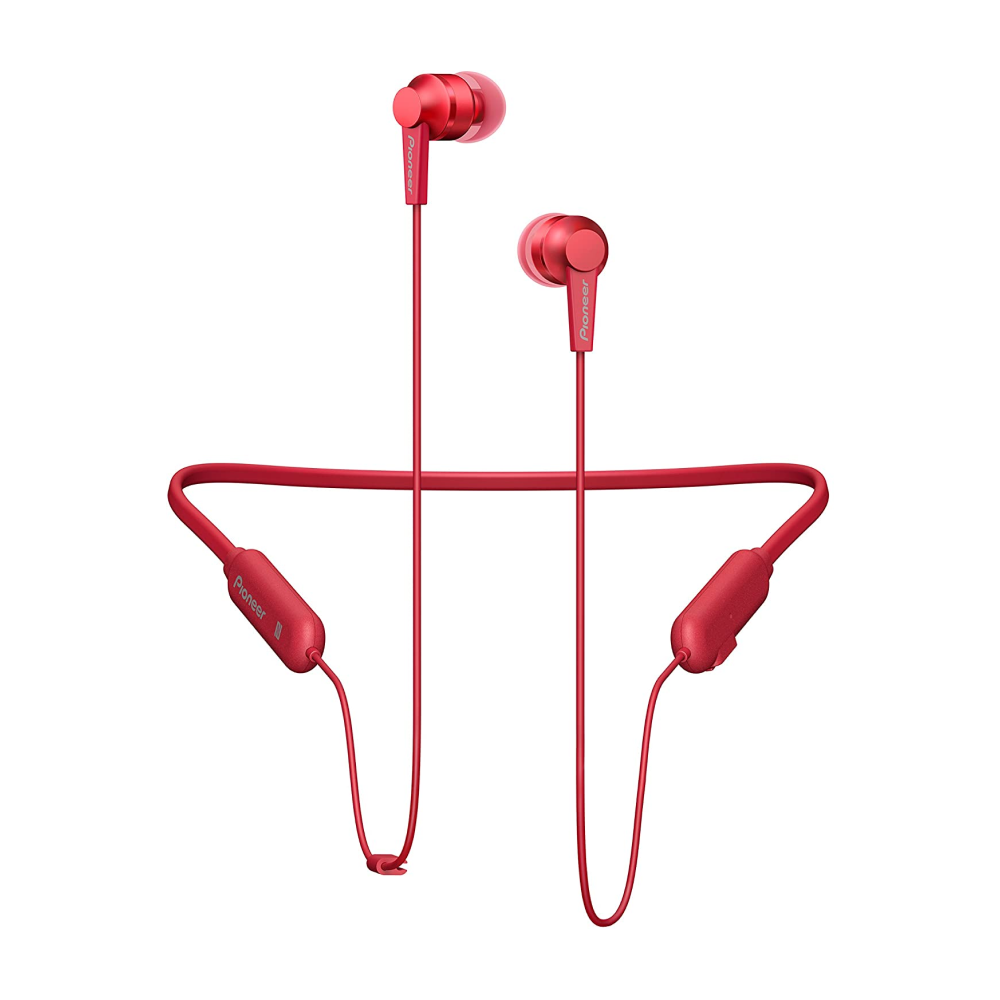Pioneer SE-C7BT In-Ear Headphones in Red, neckband and earphones