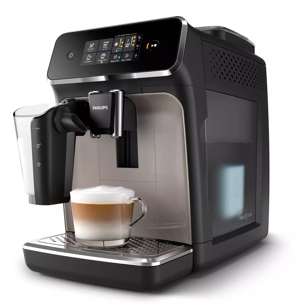 Philips Series 2200 EP2235/40 Bean-to-Cup Coffee Machine, front view with a latte