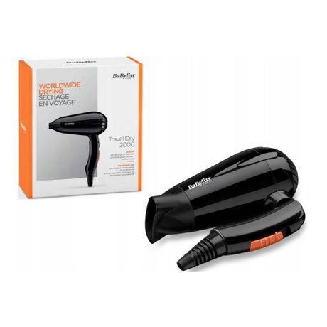 BaByliss Travel Dry 2000 5344E Hair Dryer in Black, with its box