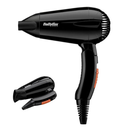 BaByliss Travel Dry 2000 5344E Hair Dryer in Black, with its concentrator