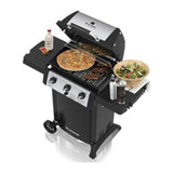 Broil King Gem 310 814153 Gas Barbecue, lid open with food on the grill