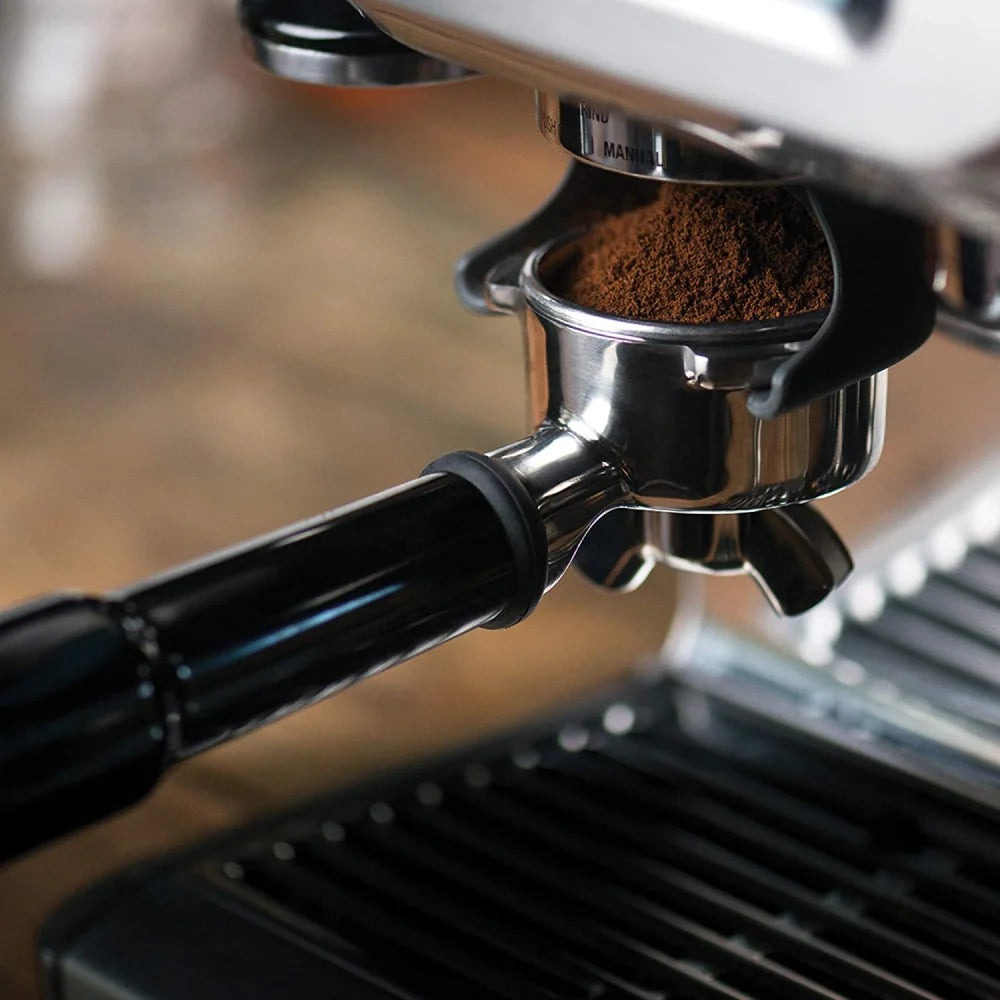 Sage Barista Touch SES880BSS Espresso Machine in Brushed Stainless Steel, close-up of the portafilter