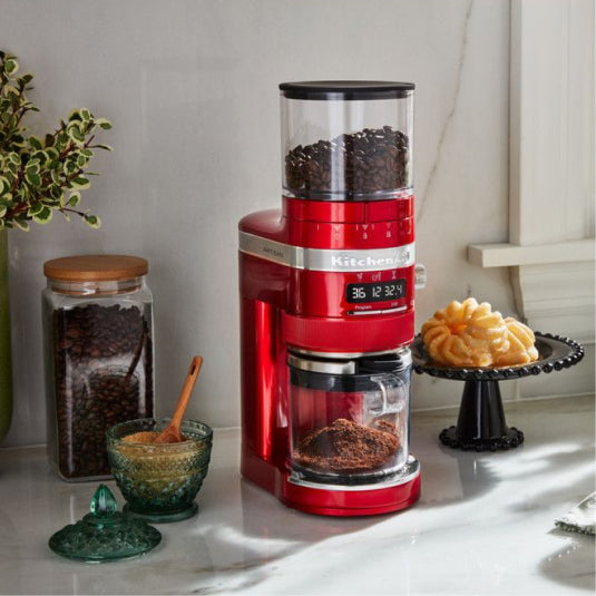 KitchenAid Artisan 5KCG8433 Coffee Grinder, in a kitchen with a stand mixer