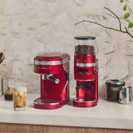 KitchenAid Artisan 5KCG8433 Coffee Grinder, in a kitchen with an espresso machine