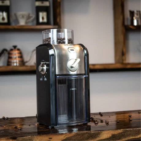 Krups Expert GVX242 Coffee Grinder in Black, in a room setting