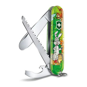 Victorinox My First 0.2373.E2 Pocket Knife in Green, opened, showing its tools
