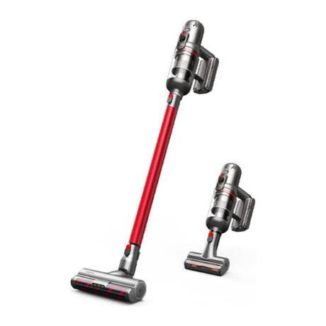 Puppyoo T12 Home Cordless Vacuum Cleaner in Red, with its handheld unit