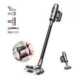 Puppyoo T12 Mate Cordless Vacuum Cleaner in Black, with its attachments shown