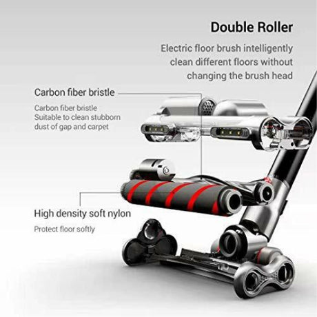 Puppyoo T12 Mate Cordless Vacuum Cleaner in Black, double roller brush