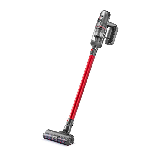 Puppyoo T12 Pro Rinse Cordless Vacuum Cleaner in Red, angled view with the mopping head