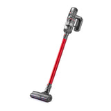 Puppyoo T12 Pro Rinse Cordless Vacuum Cleaner in Red, angled view with the mopping head