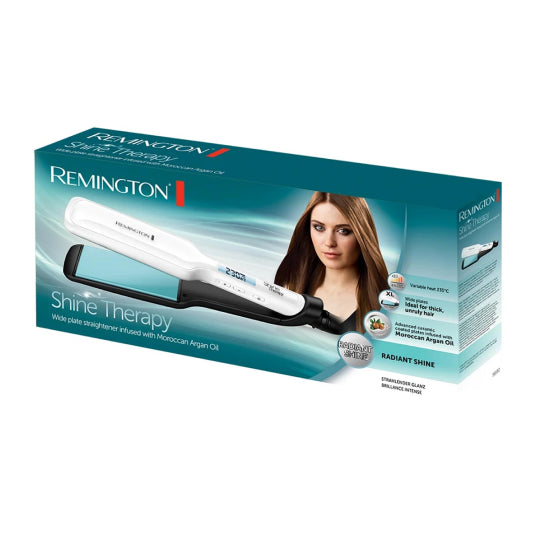 Remington Shine Therapy S8550 Hair Straightener, in its packaging