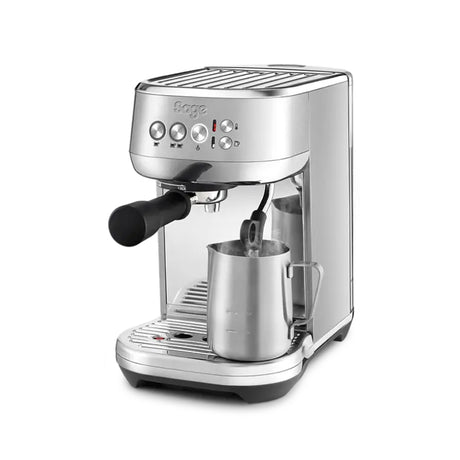 Sage Bambino Plus SES500BTR Espresso Machine in Stainless Steel, angled view