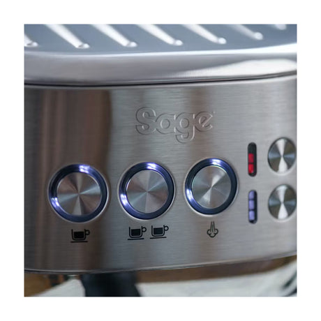 Sage Bambino Plus SES500BTR Espresso Machine in Stainless Steel, close-up of the controls
