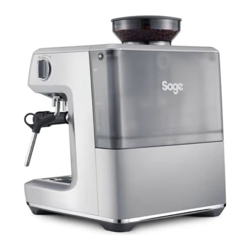 Sage Barista Express Impress SES876BSS Espresso Machine in Brushed Stainless Steel, side view