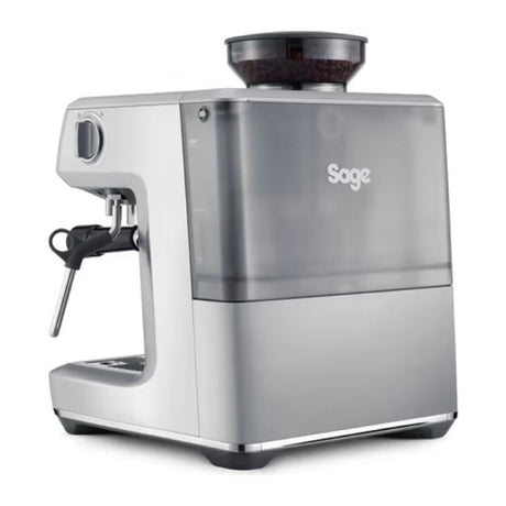 Sage Barista Express Impress SES876BSS Espresso Machine in Brushed Stainless Steel, side view