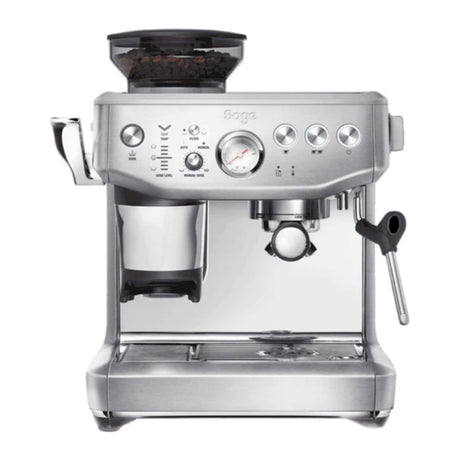 Sage Barista Express Impress SES876BSS Espresso Machine in Brushed Stainless Steel, front view