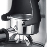 Sage the Dose Control Pro BCG600 Coffee Grinder in Silver, close-up of the portafilter cradle
