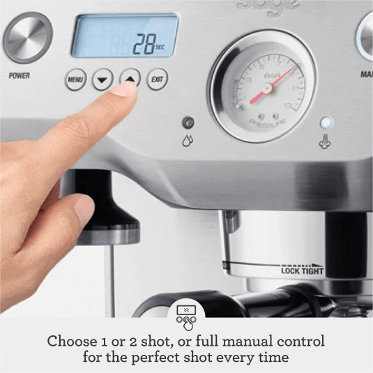 Sage Dual Boiler BES920UK Espresso Machine in Brushed Stainless Steel, setting the shot temperature