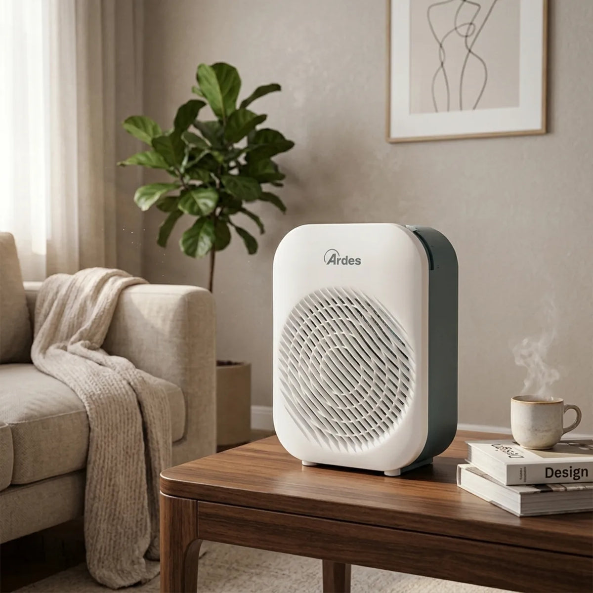 Ardes AR4F14G Fan Heater in White/Grey, in a room setting