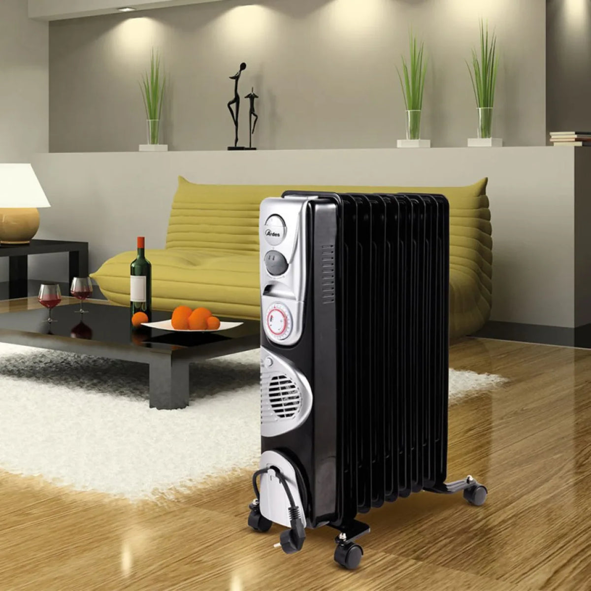 Ardes AR4R09BTTE Oil Radiator in Black, in a room setting