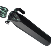 Ass Savers Speed Mullet Regular black front clip-on mudguard mounted on a bicycle downtube.