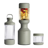 Beast Mega 1200 Plus B12MH Blender in Sage, blender with fruit beside two other vessels, second alternative finish