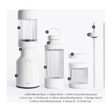 Beast Mighty B85MH Personal Blender in Cloud White, numbered parts laid out with straws and caps