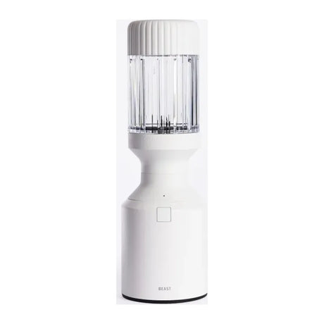 Beast Mighty B85MH Personal Blender in Cloud White, front view with an empty vessel fitted to the base