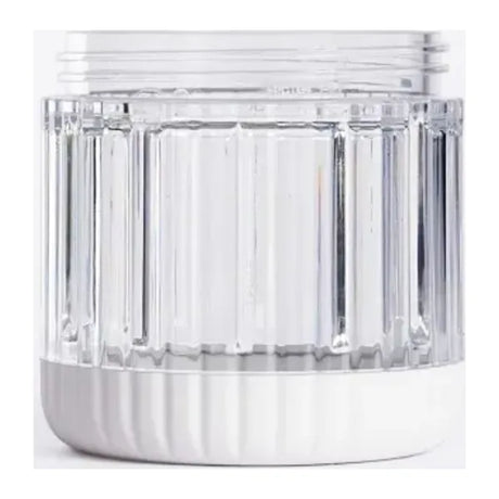 Beast Mighty B85MH Personal Blender in Cloud White, close-up of the short ribbed jar with threaded open top