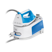 Braun CareStyle 1 IS1012BL steam generator iron in white and blue, featuring a 1.5L water tank and FreeGlide 3D ceramic soleplate.