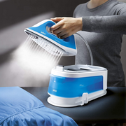Braun CareStyle 1 IS1012BL steam generator iron in white and blue, featuring a 1.5L water tank and FreeGlide 3D ceramic soleplate.