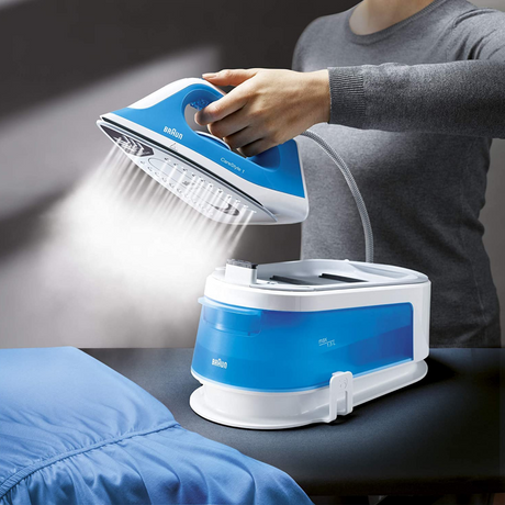 Braun CareStyle 1 IS1012BL Steam Generator Iron in White/Blue, in use