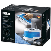 Braun CareStyle 1 IS1012BL steam generator iron in white and blue, featuring a 1.5L water tank and FreeGlide 3D ceramic soleplate.