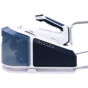 Braun CareStyle 7 Pro IS 7282 BL steam generator iron in blue and white, featuring a 2L removable water tank and ergonomic handle.