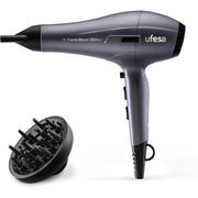 Ufesa X-Treme Boost 2600W Professional Hair Dryer in grey, including diffuser and two concentrator nozzles.